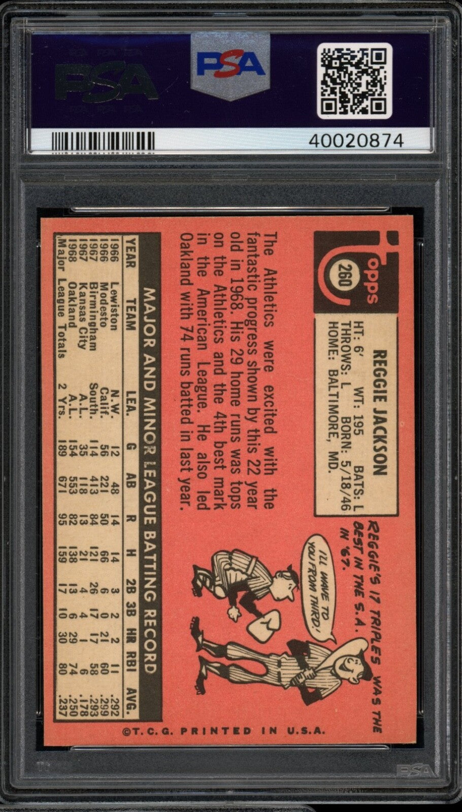 Reggie Jackson 1969 Topps Rookie  Card #260 PSA 8.5 *Centered*