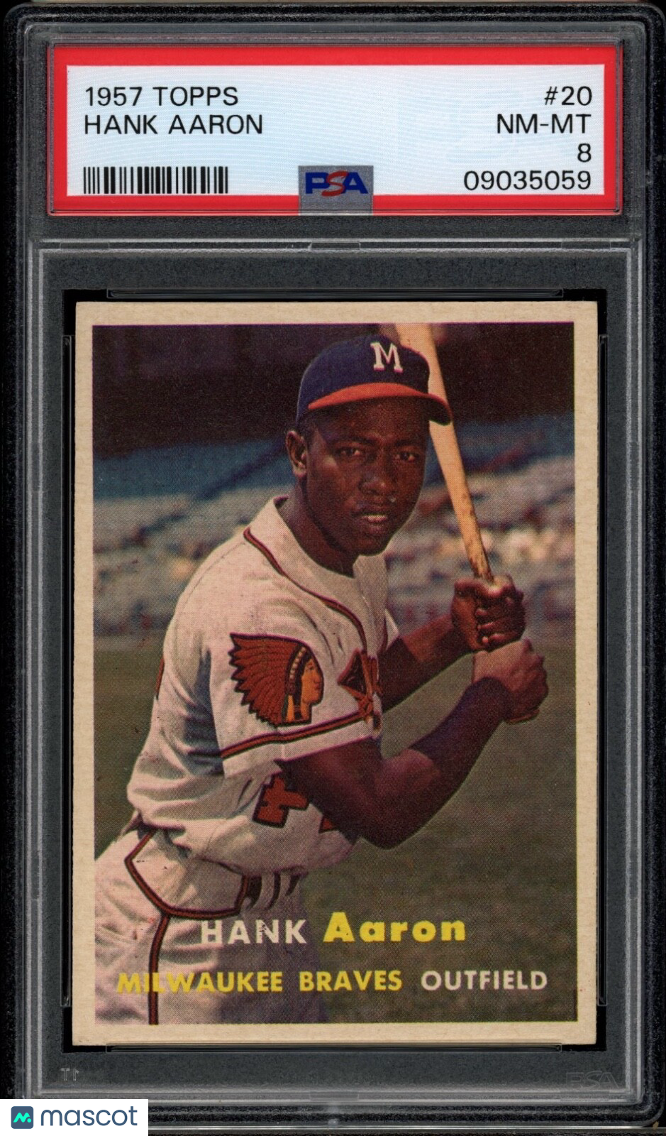 Hank Aaron 1957 Topps Baseball Card #20 PSA 8  *SHARP*