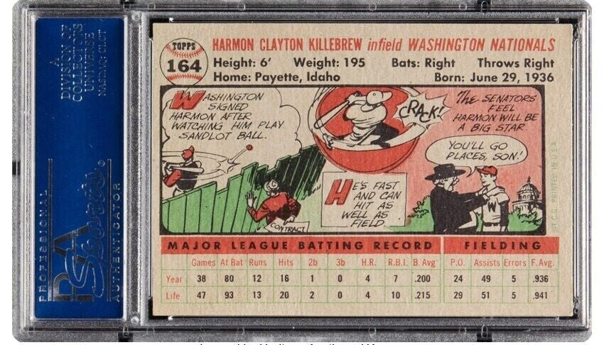 Harmon Killebrew  1956 Topps Baseball Grey Back Card #164 PSA 8