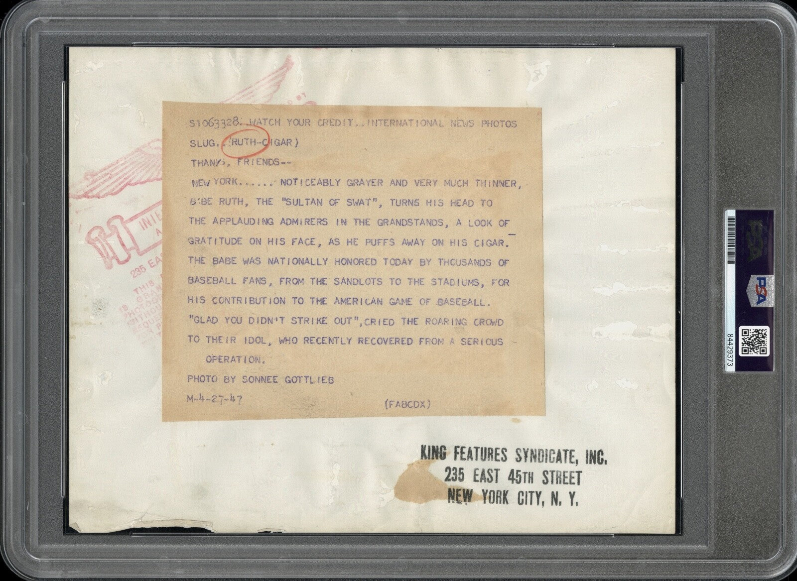 Babe Ruth 1947 Yankee Stadium Type 1 Original Photo PSA/DNA *Babe Ruth Day!*