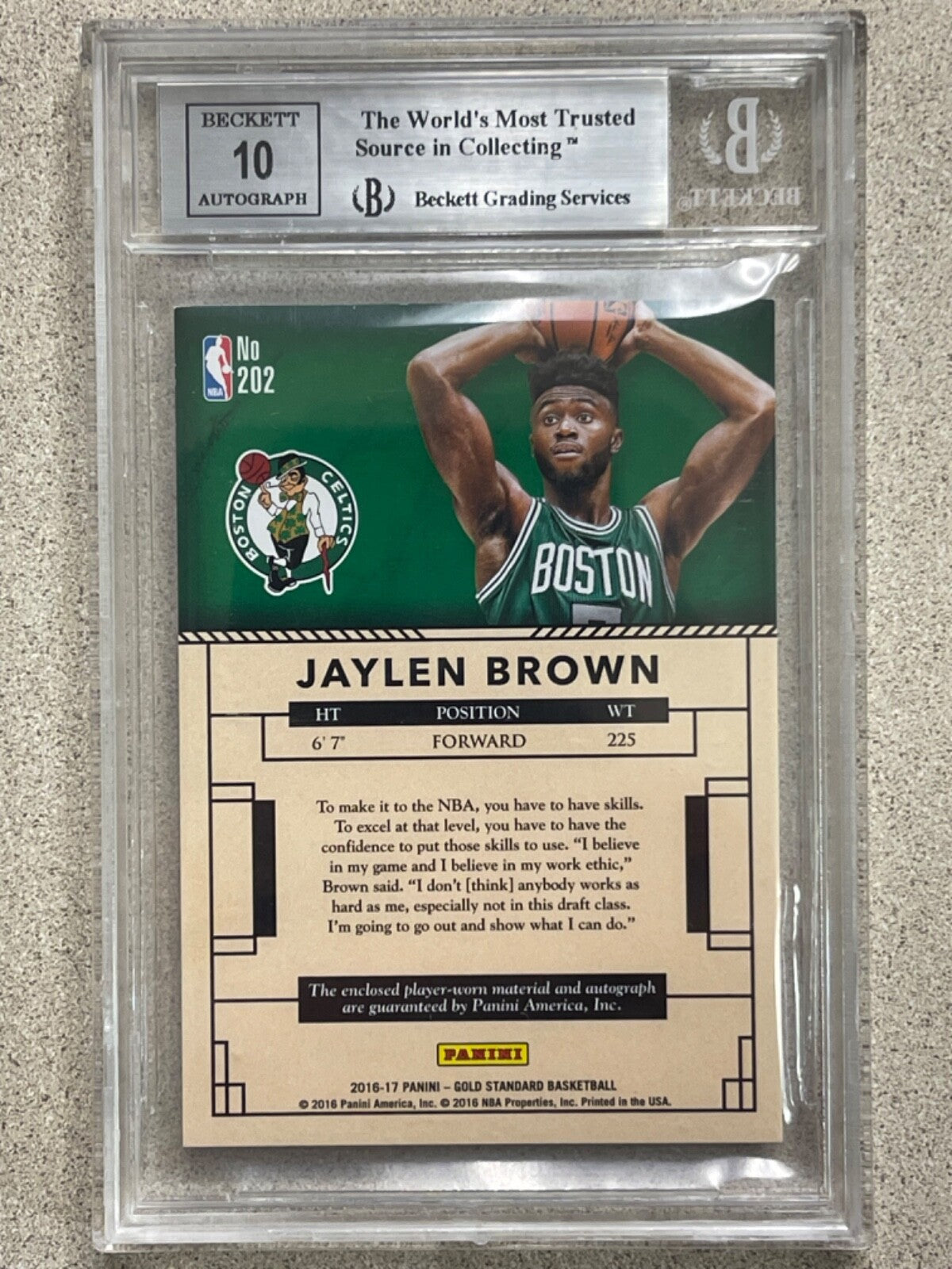 Jaylen Brown 2016-17 Rookie Gold Standard Card #202 BGS 8.5 AUTO LOGOMAN 1 of 1