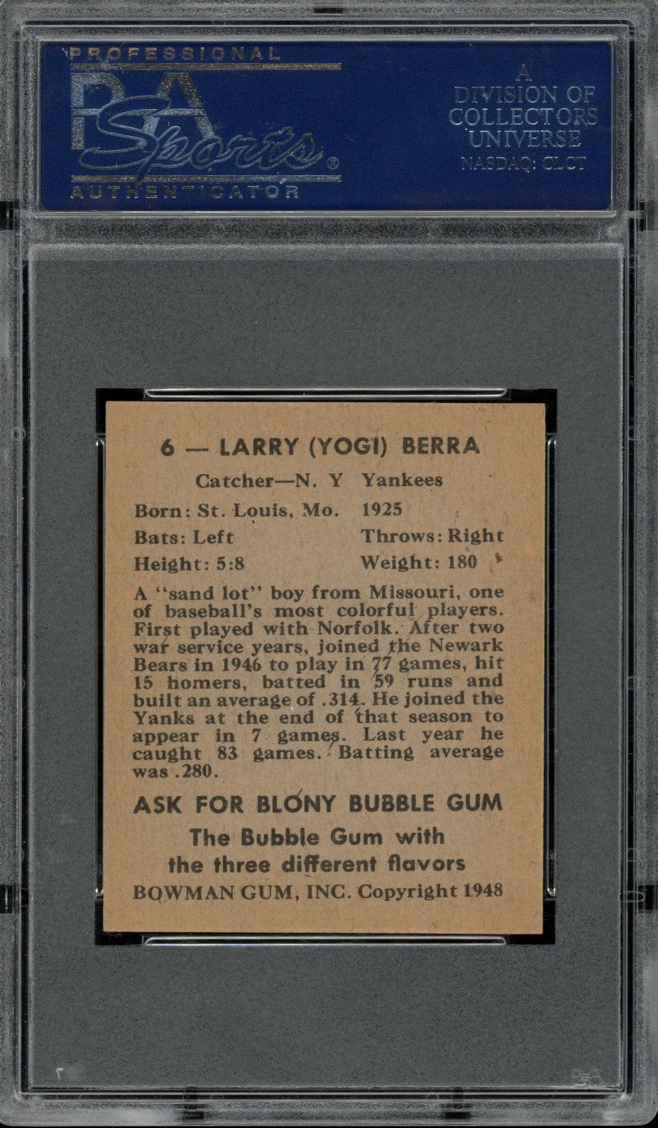 Yogi Berra 1948 Bowman Rookie Yankees Card #6 PSA 8.5  "High-End Centered *