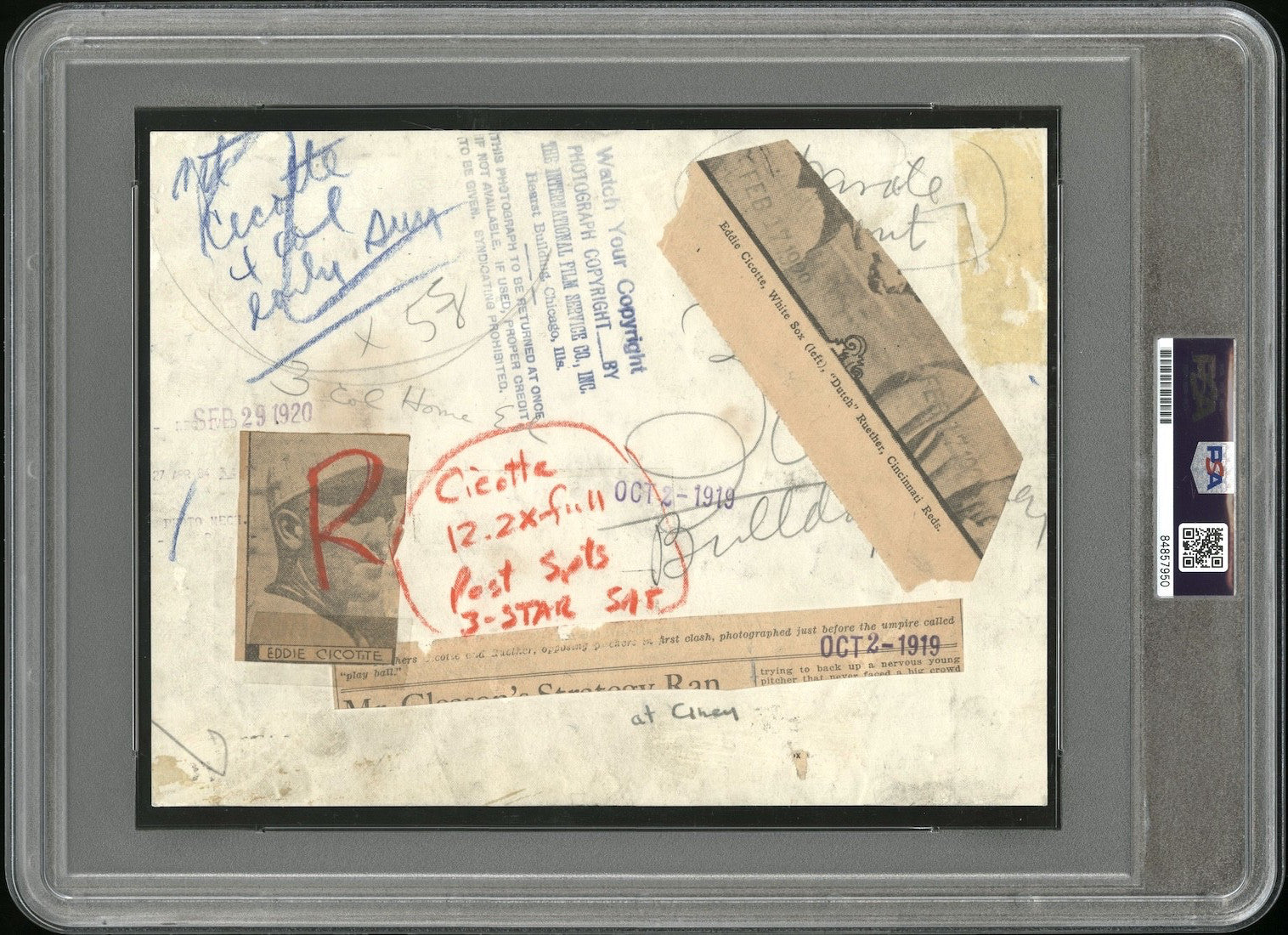 Ed Cicotte 1919 Black Sox World Series Type 1 Original Photo PSA/DNA RARE Game 1 "The Fix is in"