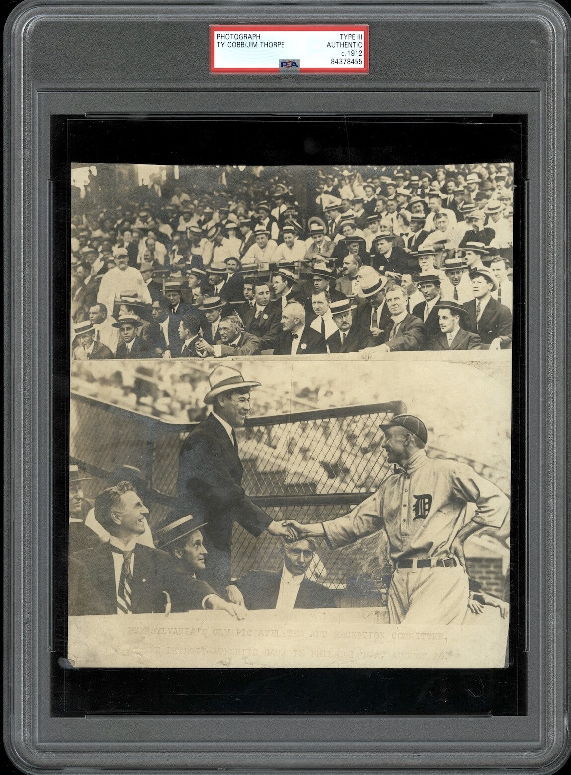 Ty Cobb & Jim Thorpe 1912 Meet at the Ballpark Type III Original Photo PSA/DNA