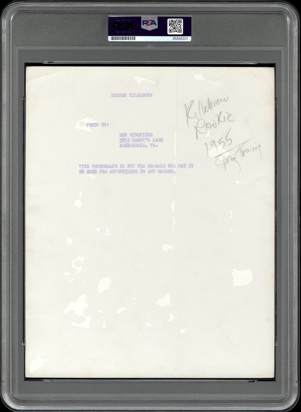 Harmon Killebrew 1955 Rookie Type 1 Original Photo PSA/DNA Early Spring Training