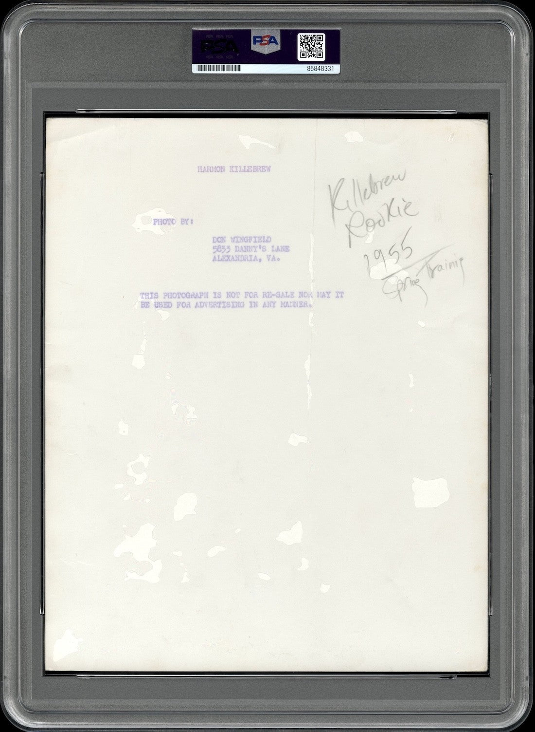 Harmon Killebrew 1955 Rookie Type 1 Original Photo PSA/DNA Early Spring Training
