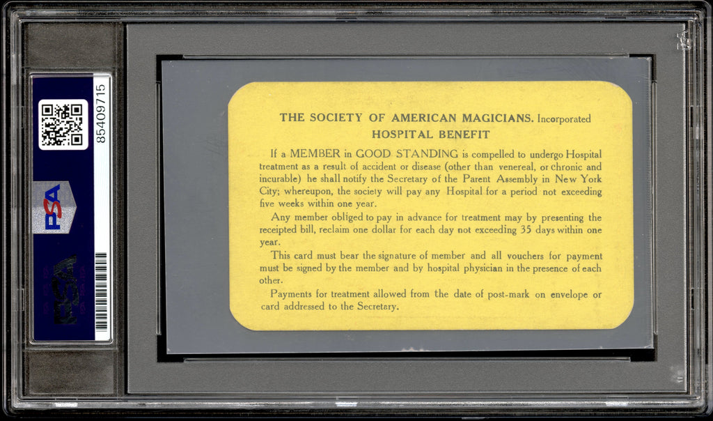 Harry Houdini 1922 Signed Society of American Magicians Membership Card PSA/DNA
