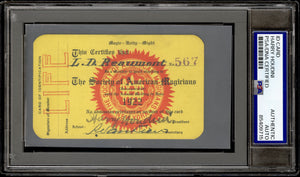 Harry Houdini 1922 Signed Society of American Magicians Membership Card PSA/DNA