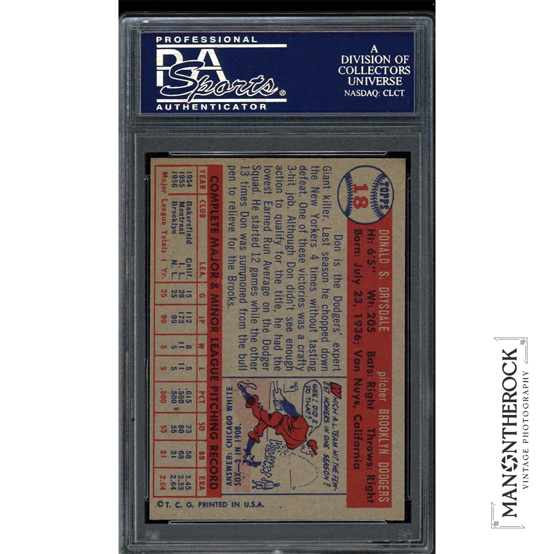 Don Drysdale 1957 Topps Rookie Brooklyn Dodgers Card #18 PSA 8 *HIGH-END*