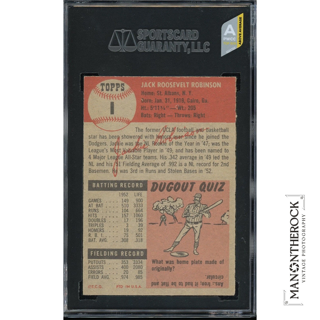 Jackie Robinson 1953 Topps Brooklyn Card #1 SGC 8 "High-End Dead Centered* PSA