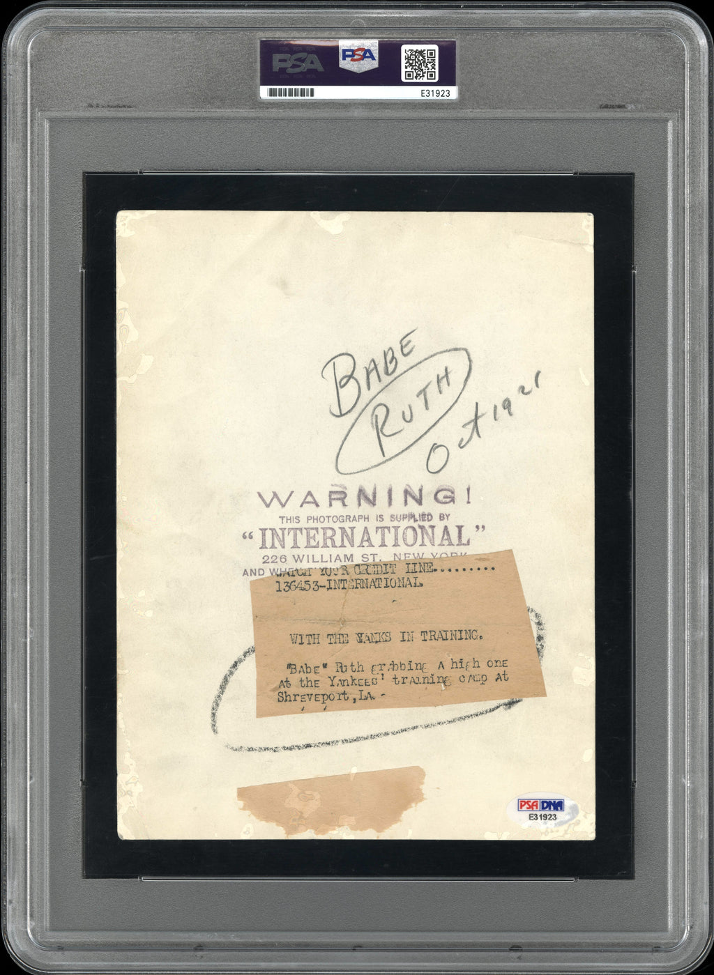 Babe Ruth 1921 Type I Original Photo PSA/DNA *Same shoot as 1921 Exhibit Card*