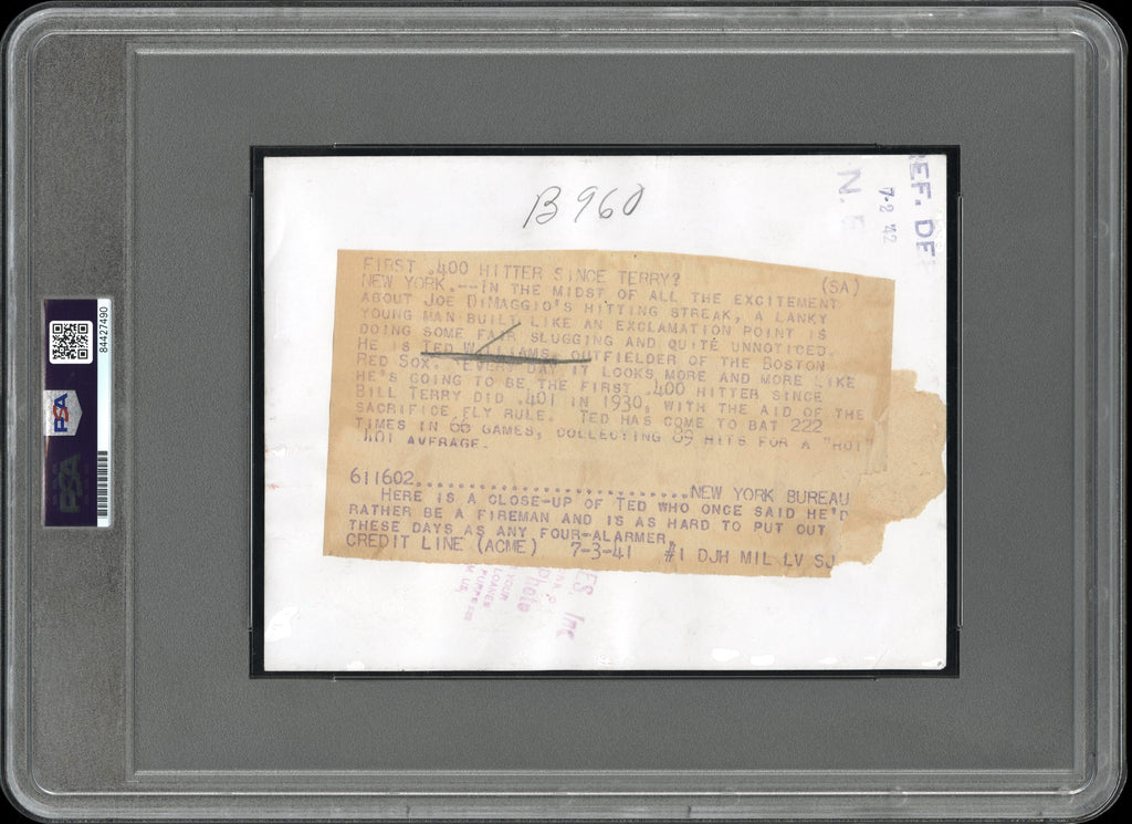 Ted Williams 1941 Red Sox Type I Original Photo PSA/DNA **.406 Batting Season**