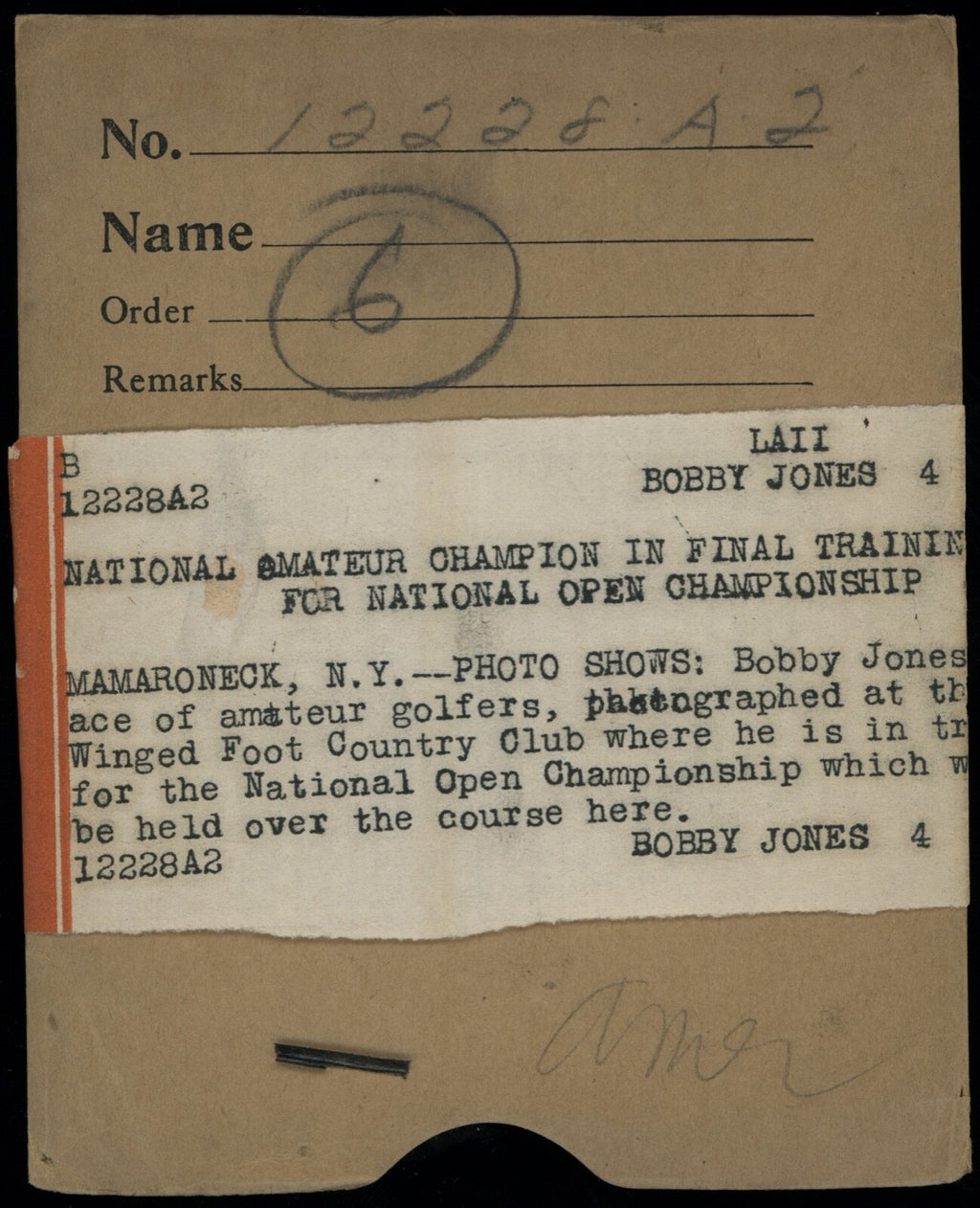 Bobby Jones 1929 US Open Winged Foot Golf Original Glass Plate Photo Negative