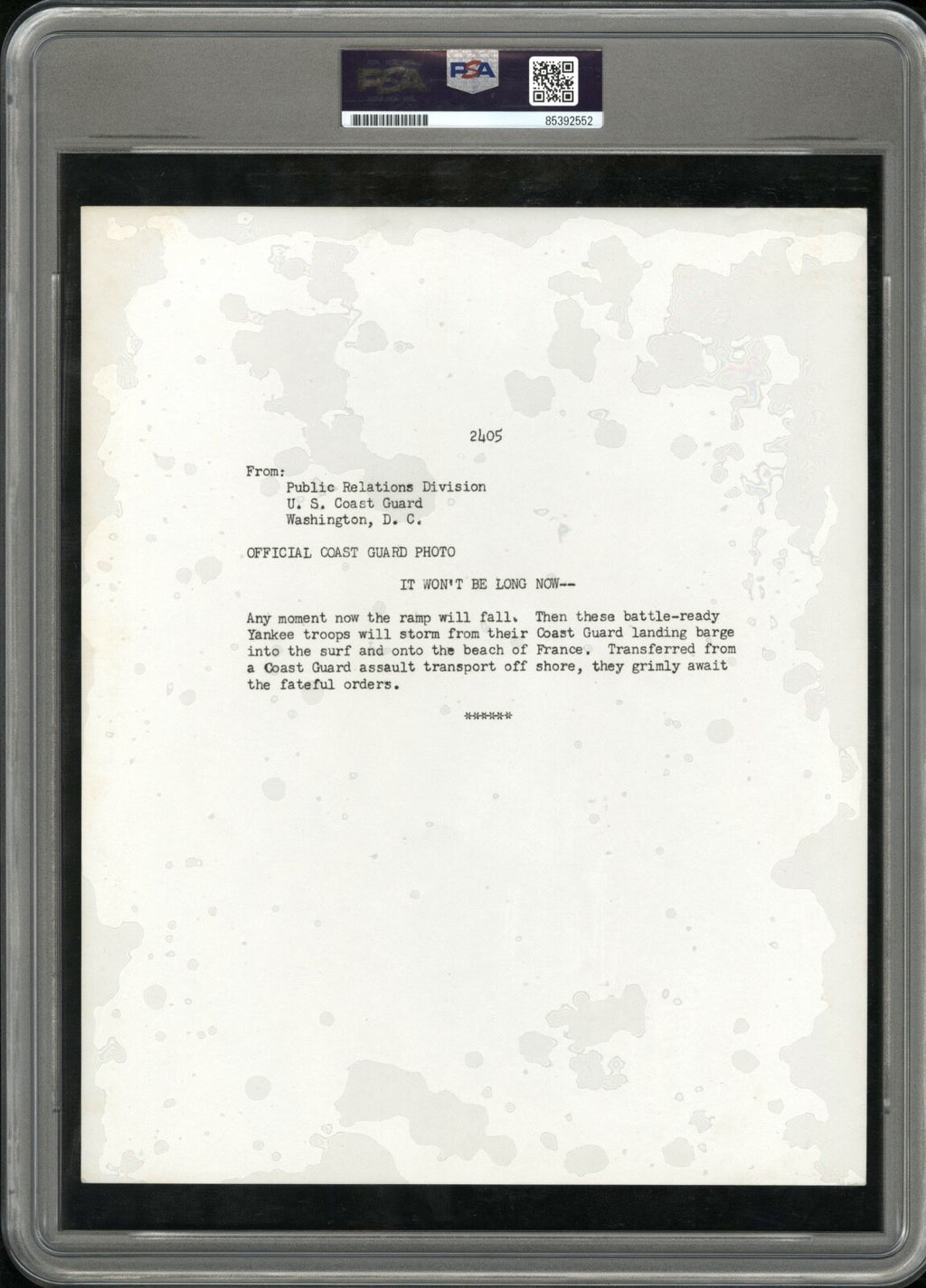 D-Day 1944 WWII Type I Original Photo PSA/DNA 1st Wave of GI's Omaha Beach!