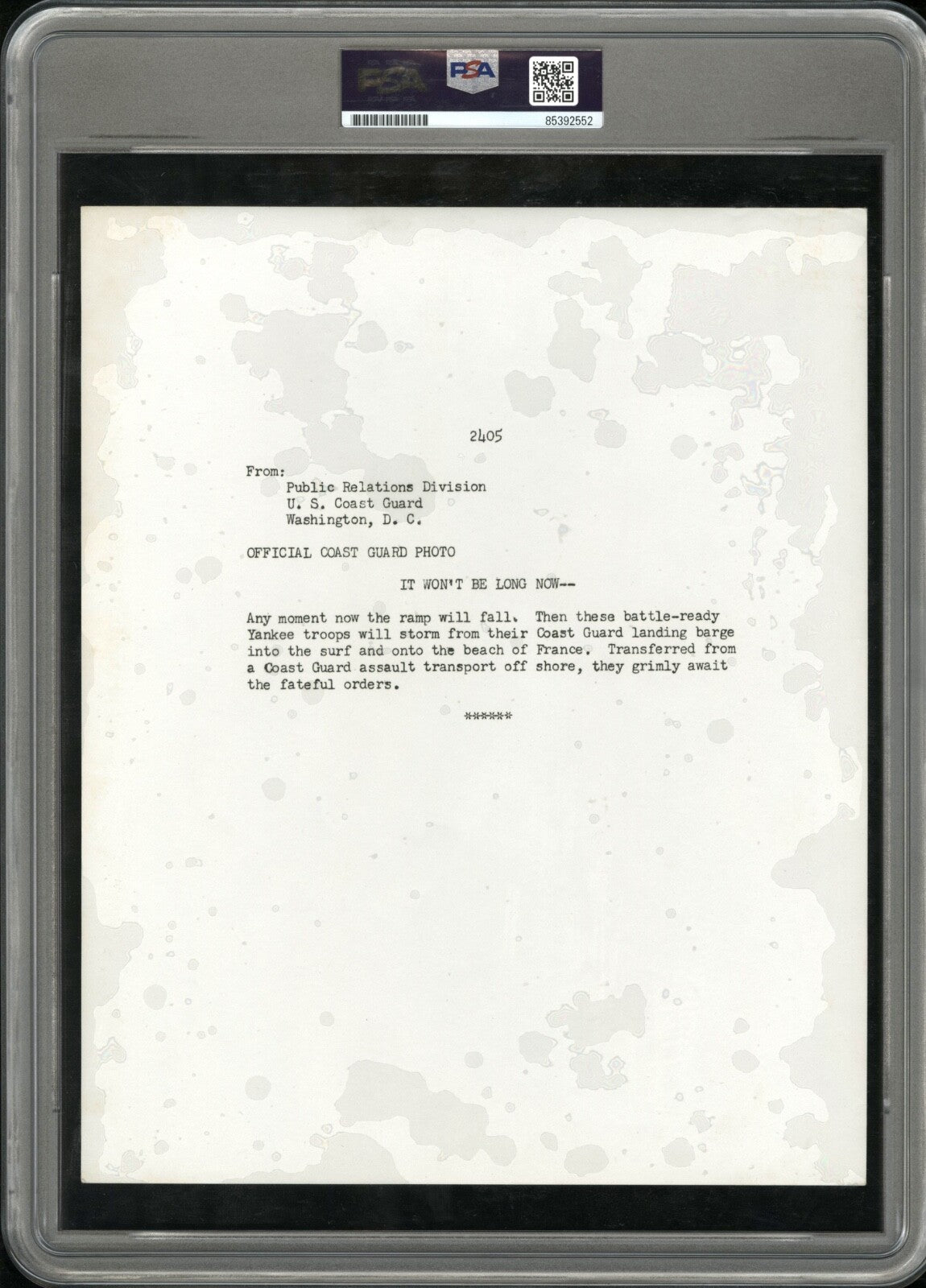 D-Day 1944 WWII Type I Original Photo PSA/DNA 1st Wave of GI's Omaha Beach!