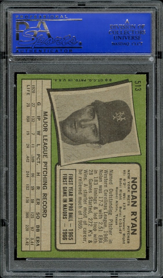 Nolan Ryan 1971 Topps New York Mets Baseball Card #513 PSA 8