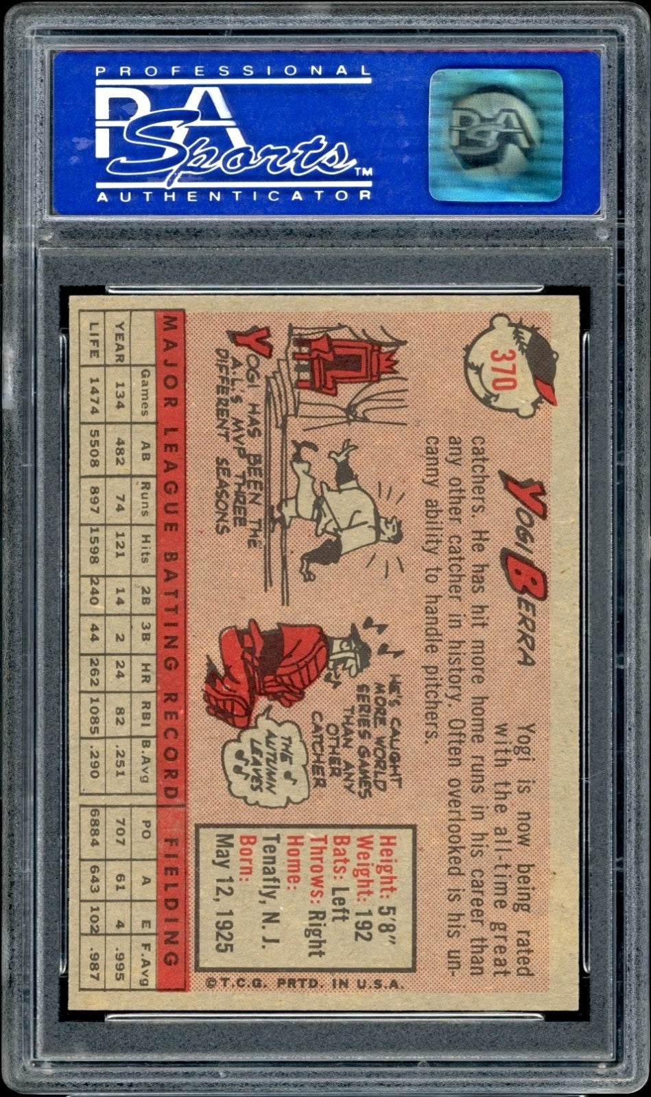 Yogi Berra 1958 Topps Card #370 PSA 9 *VERY HIGH-END* MBA GOLD DIAMOND POP 1