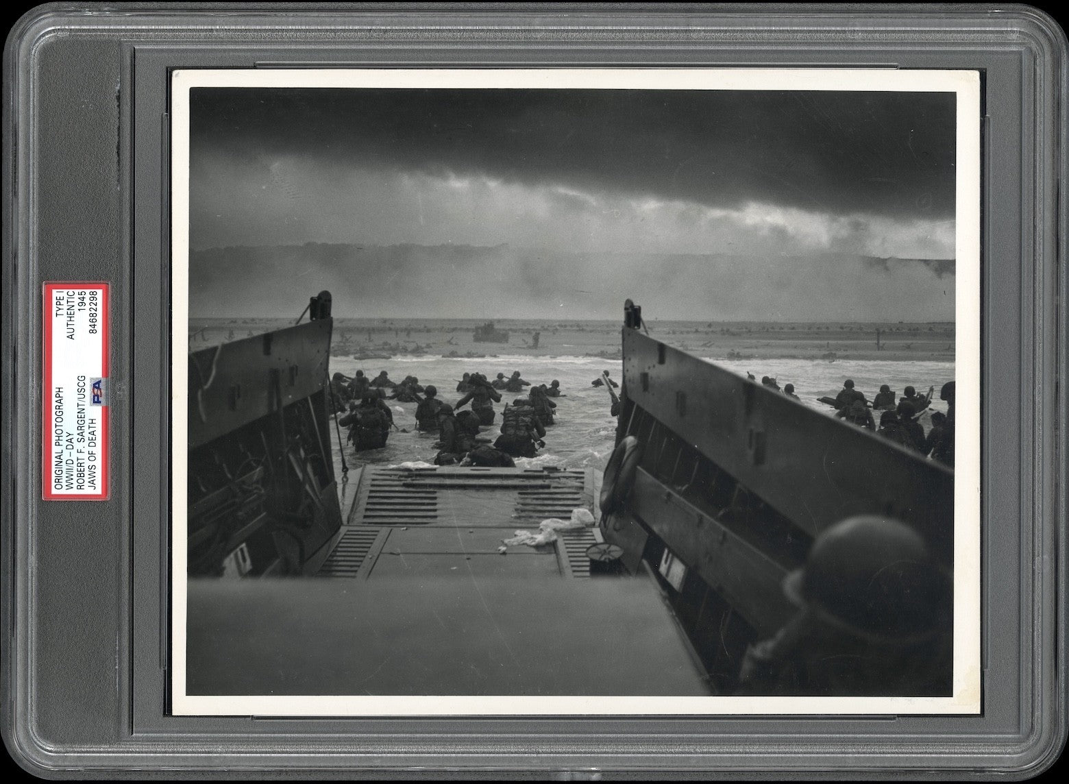 D-Day June 6th, 1944 Omaha B. WWII Original Type 1 Photo PSA/DNA *Jaws of Death*