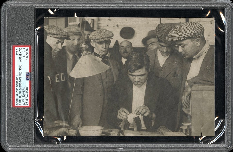 Babe Ruth 1916 Red Sox Type 1 Original Photo PSA/DNA  *Stitching a Baseball*