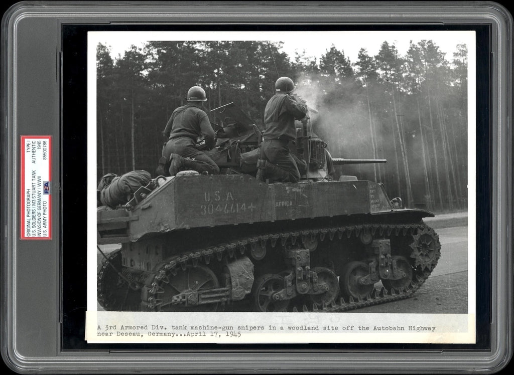 M3 Stuart Tank 1945 Invasion Of Germany WWII Type I Original Photo PSA/DNA
