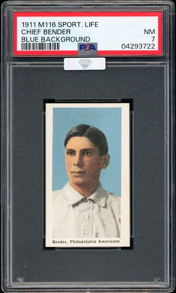Chief Bender 1910 M116 Sporting Life Card PSA 7 *Blue Background* Only 1 Higher!