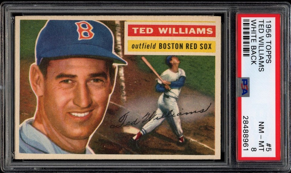 Ted Williams 1956 Boston Red Sox White Back Card #5 PSA 8