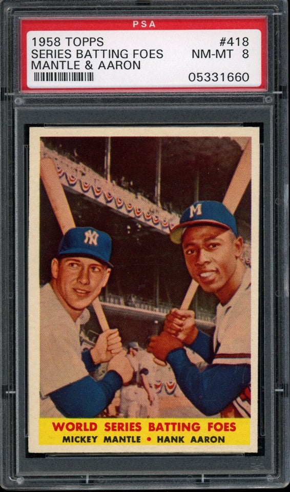 Mickey Mantle & Hank Aaron 1958 WS Batting Foes Card #418 PSA 8