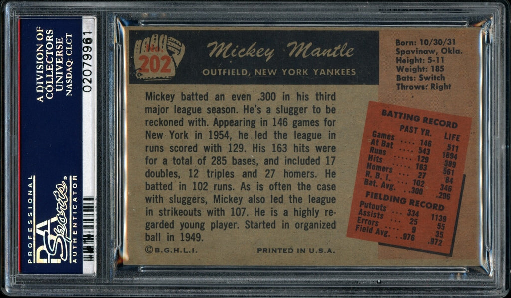 MICKEY MANTLE 1955 BOWMAN YANKEES CARD #202 PSA 8 *CENTERED*