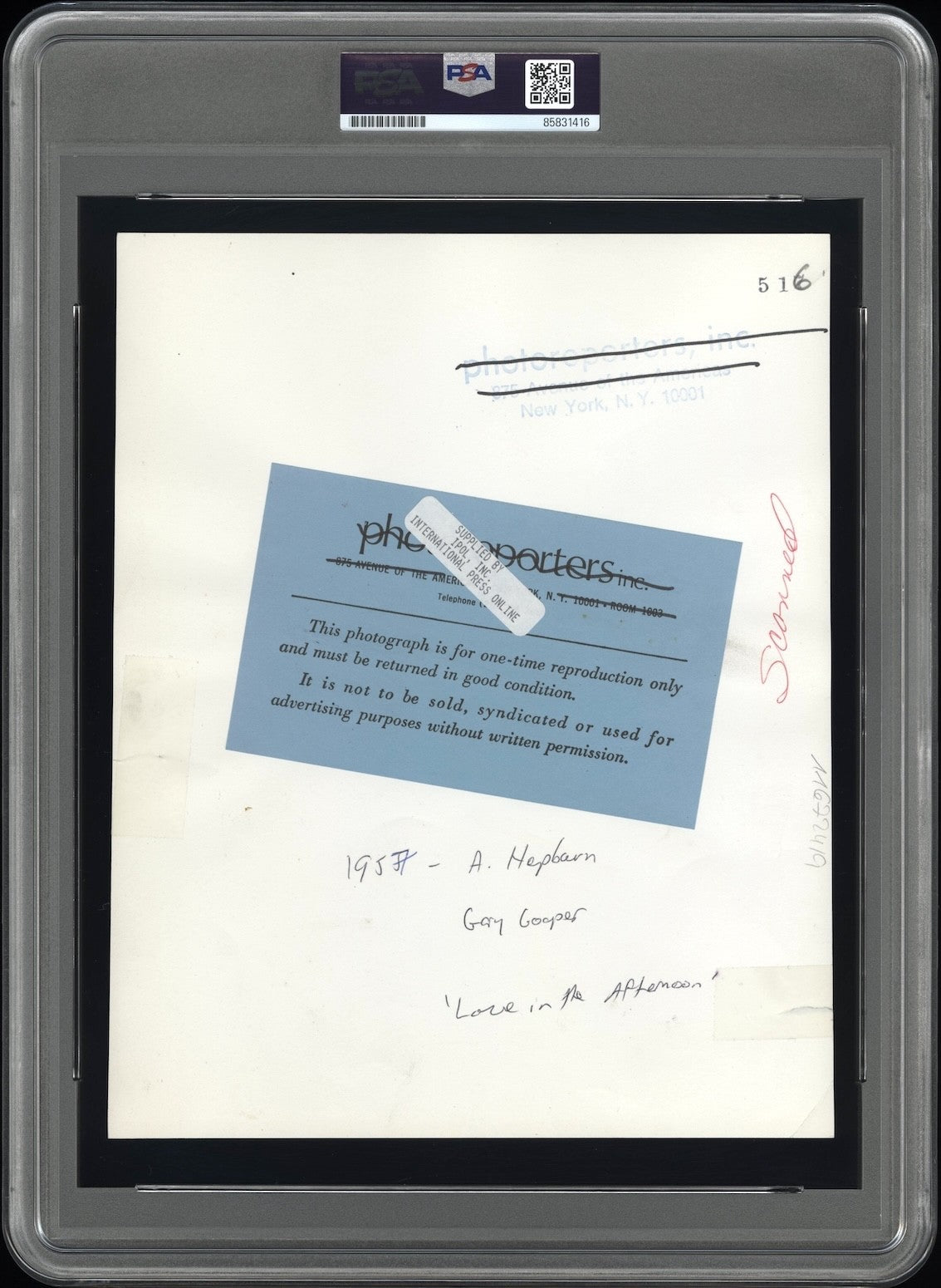 Audrey Hepburn 1957 Love in the Afternoon Movie Type 1 Original Photo PSA/DNA