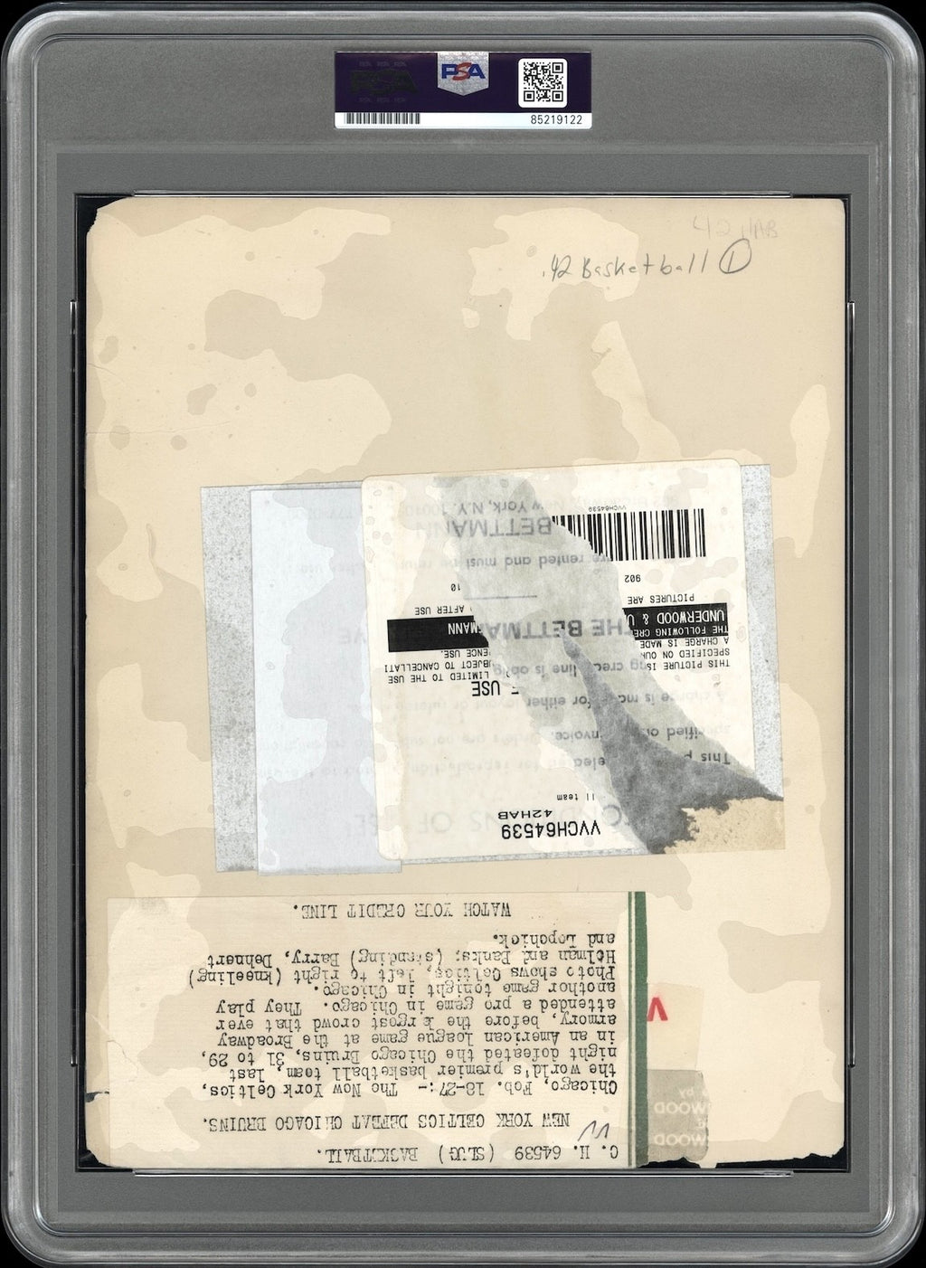 Holman & Lapchick 1926-27 Type 1 Original Photo PSA/DNA The Original NY Celtics!