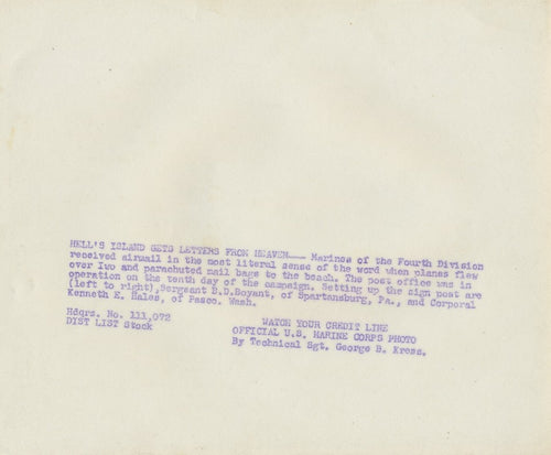 1945 WWII Iwo Jima US Marine Corps Open up Post Office Type 1 Original Photo