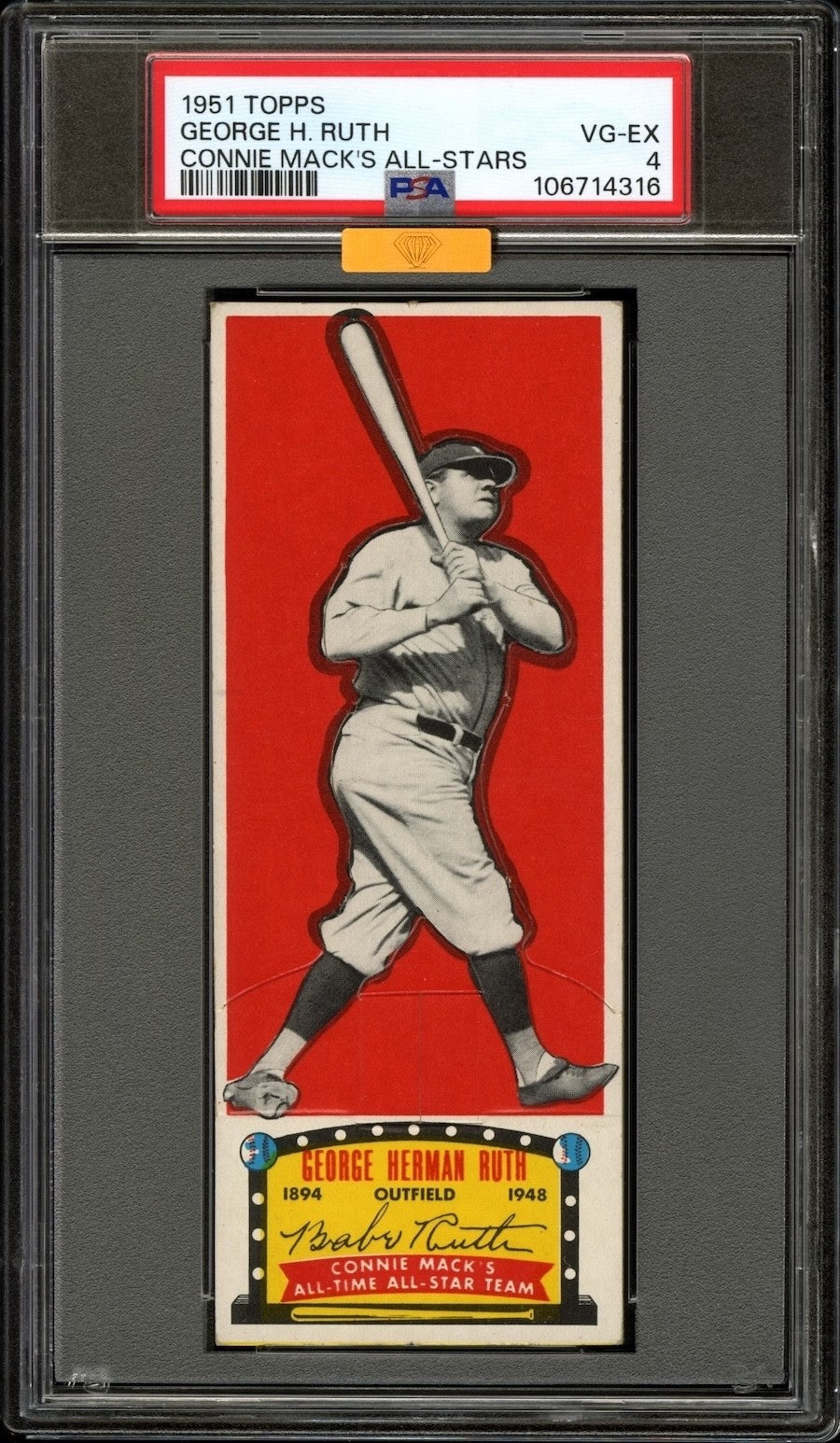 Babe Ruth 1951 Topps Connie Mack's All-Stars Baseball Card #20 PSA 4 *MBA GOLD*