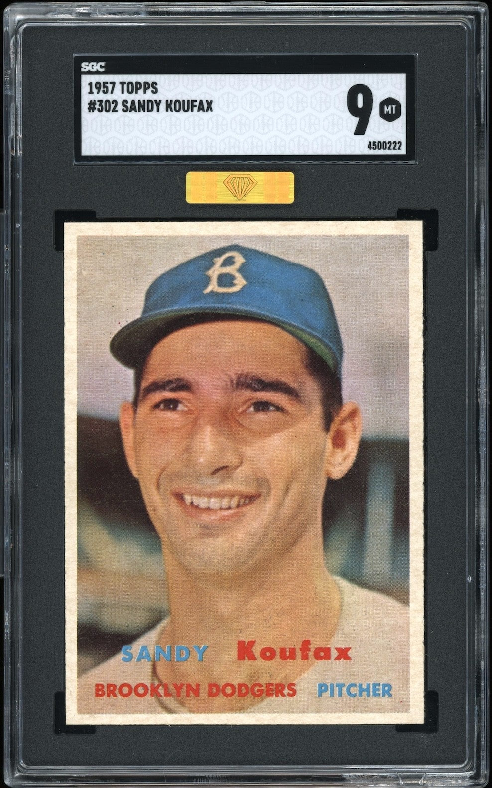 Sandy Koufax 1957 Topps Card #302 SGC 9 * Very High-End* MBA Gold Diamond POP 11