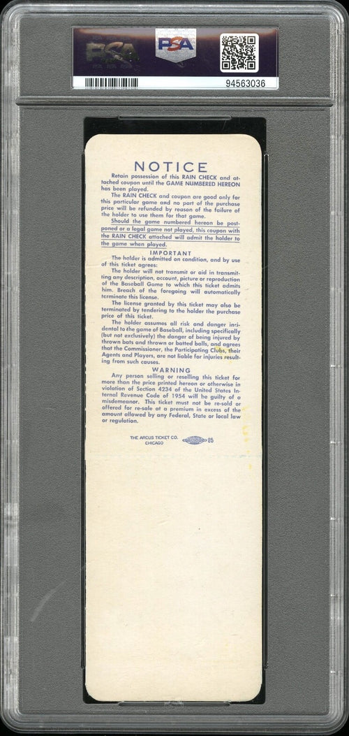 1958 World Series Game 1 Full Ticket Yankees/Braves PSA 8 *Warren Spahn 10IP W*