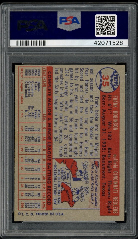 Frank Robinson 1957 Topps Rookie Reds Card #35 PSA 8 **Centered**
