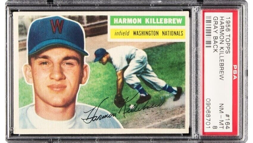 Harmon Killebrew  1956 Topps Baseball Grey Back Card #164 PSA 8