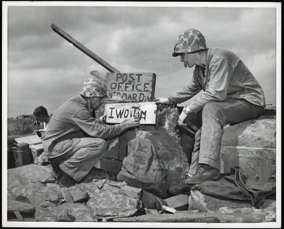 1945 WWII Iwo Jima US Marine Corps Open up Post Office Type 1 Original Photo