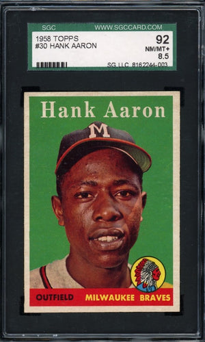 Hank Aaron 1958 Topps Baseball Card #30 SGC 8.5 "High-End *