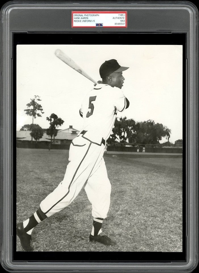Hank Aaron 1954 ROOKIE Braves Type 1 Original Photo PSA/DNA *Wearing #5 RARE*
