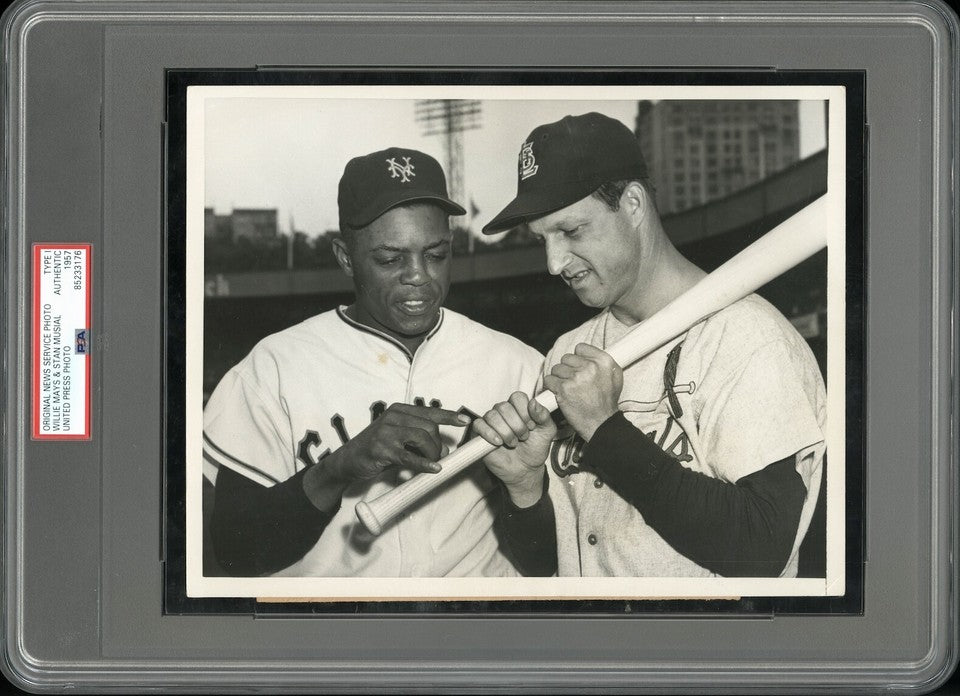 Willie Mays & Stan Musial 1957 Type 1 Original Photo PSA/DNA *Crystal Clear*