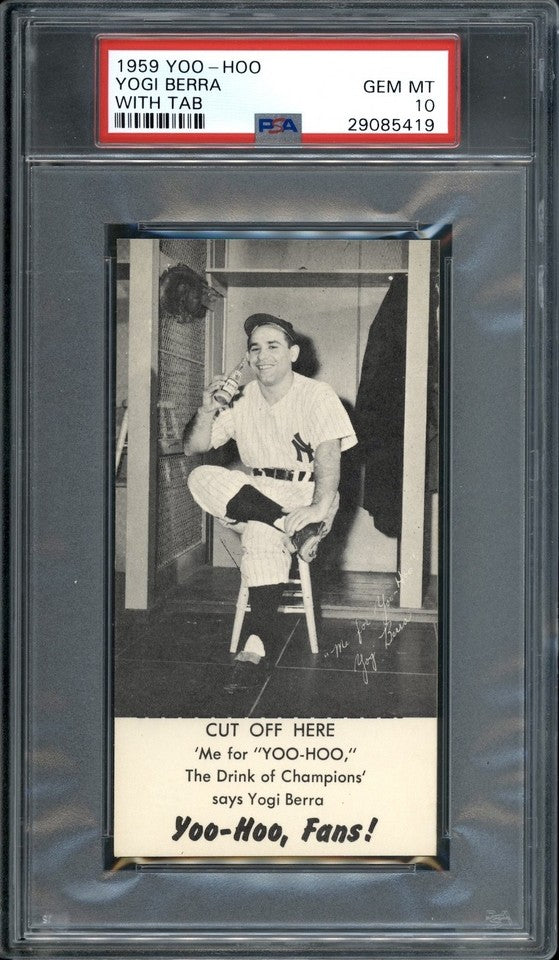 Yogi Berra 1959 YOO-HOO WITH TAB YANKEES CARD PSA 10 POP 1
