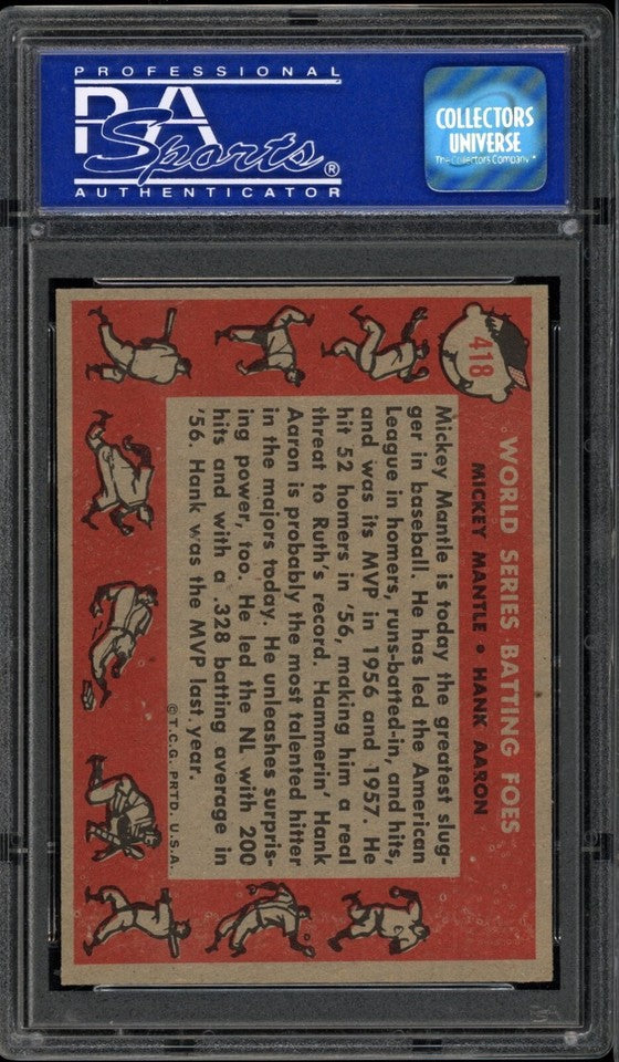 Mickey Mantle & Hank Aaron 1958 WS Batting Foes Card #418 PSA 8