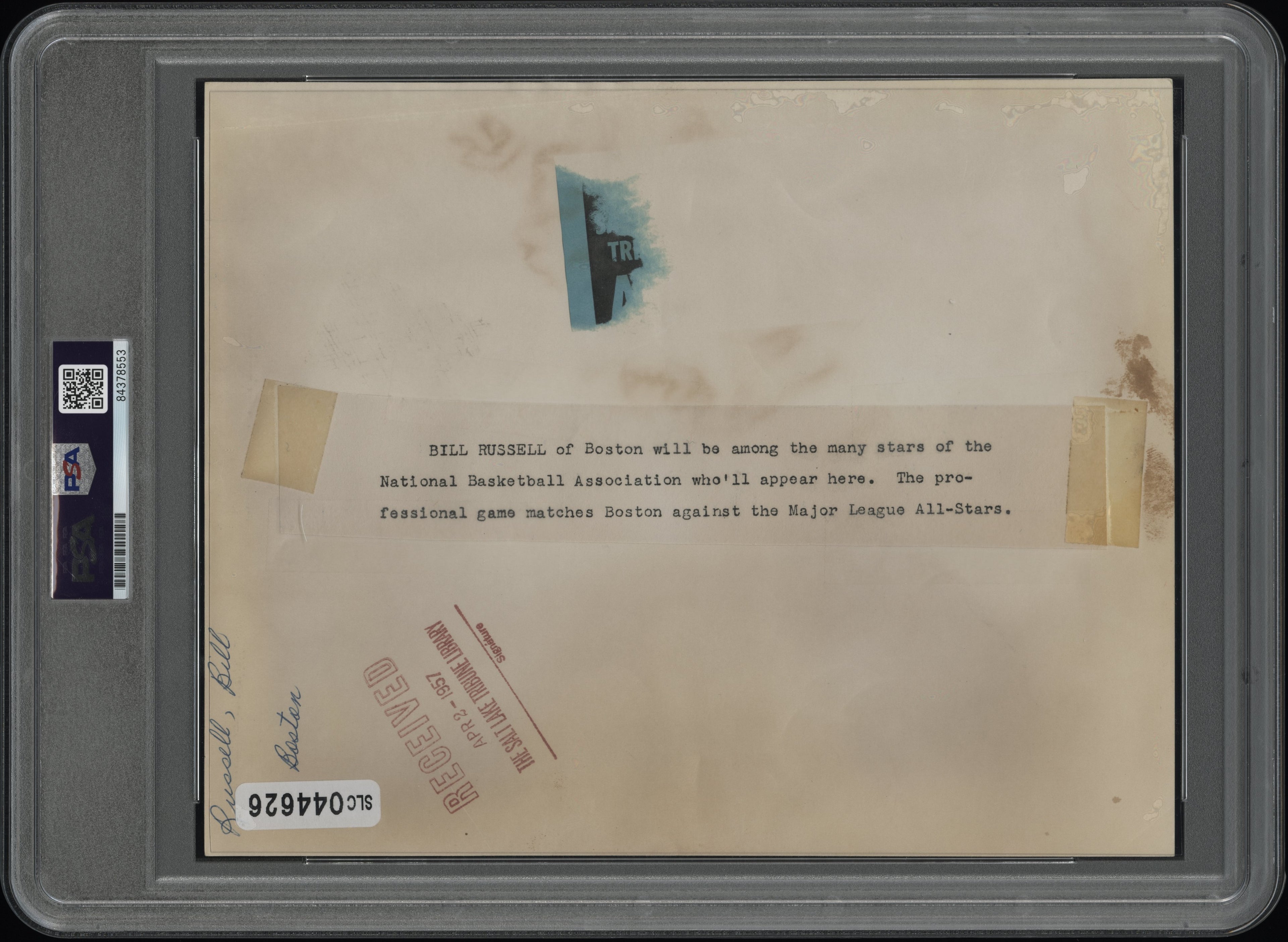 Bill Russell 1957 Rookie Type 1 Original Photo PSA/DNA **Very close to his NBA Debut**