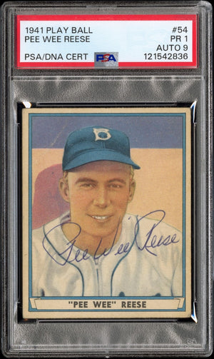 Pee Wee Reese Signed 1941 Play Ball PSA 1, Auto 9