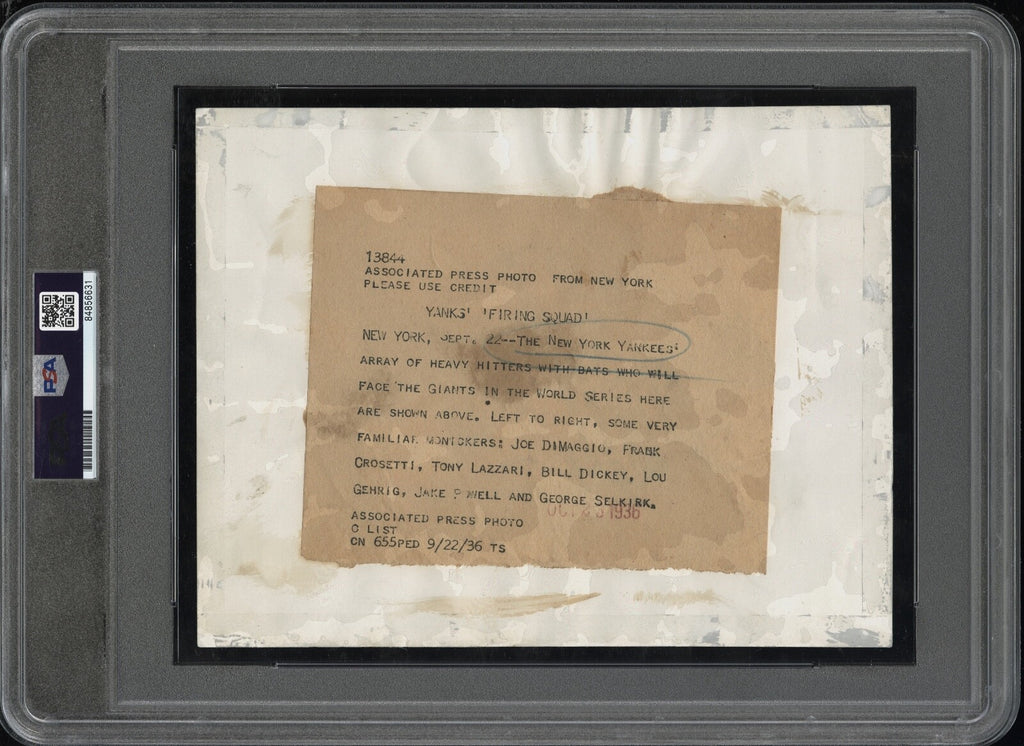 Joe DiMaggio 1936 Rookie Type I Original Photo PSA/DNA Yanks Sluggers w/Gehrig