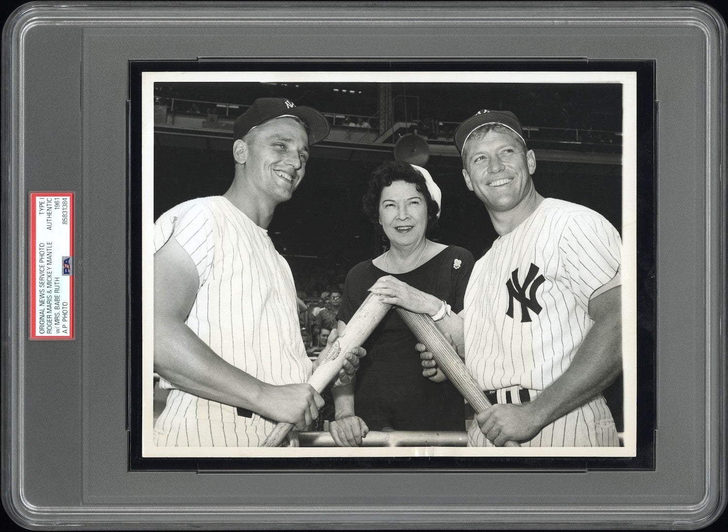 Mantle & Maris w/Mrs. Babe Ruth 1961 Yankees Type 1 Original Photo PSA/DNA
