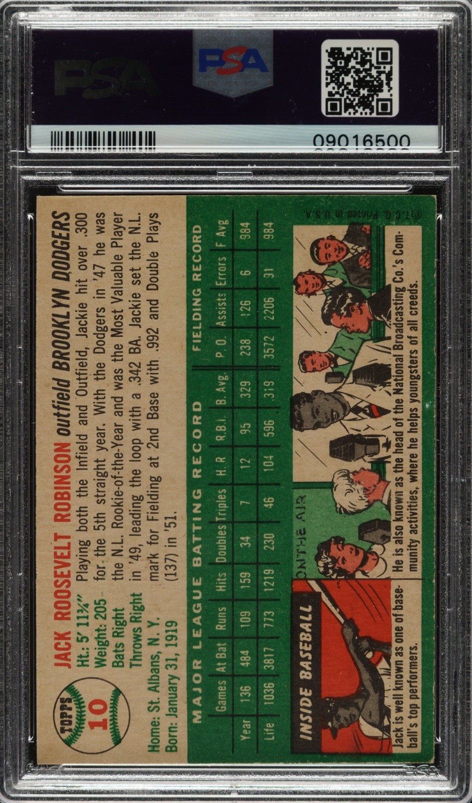 Jackie Robinson 1954 Topps Brooklyn Dodgers Card #10 PSA 8 *HIGH-END*