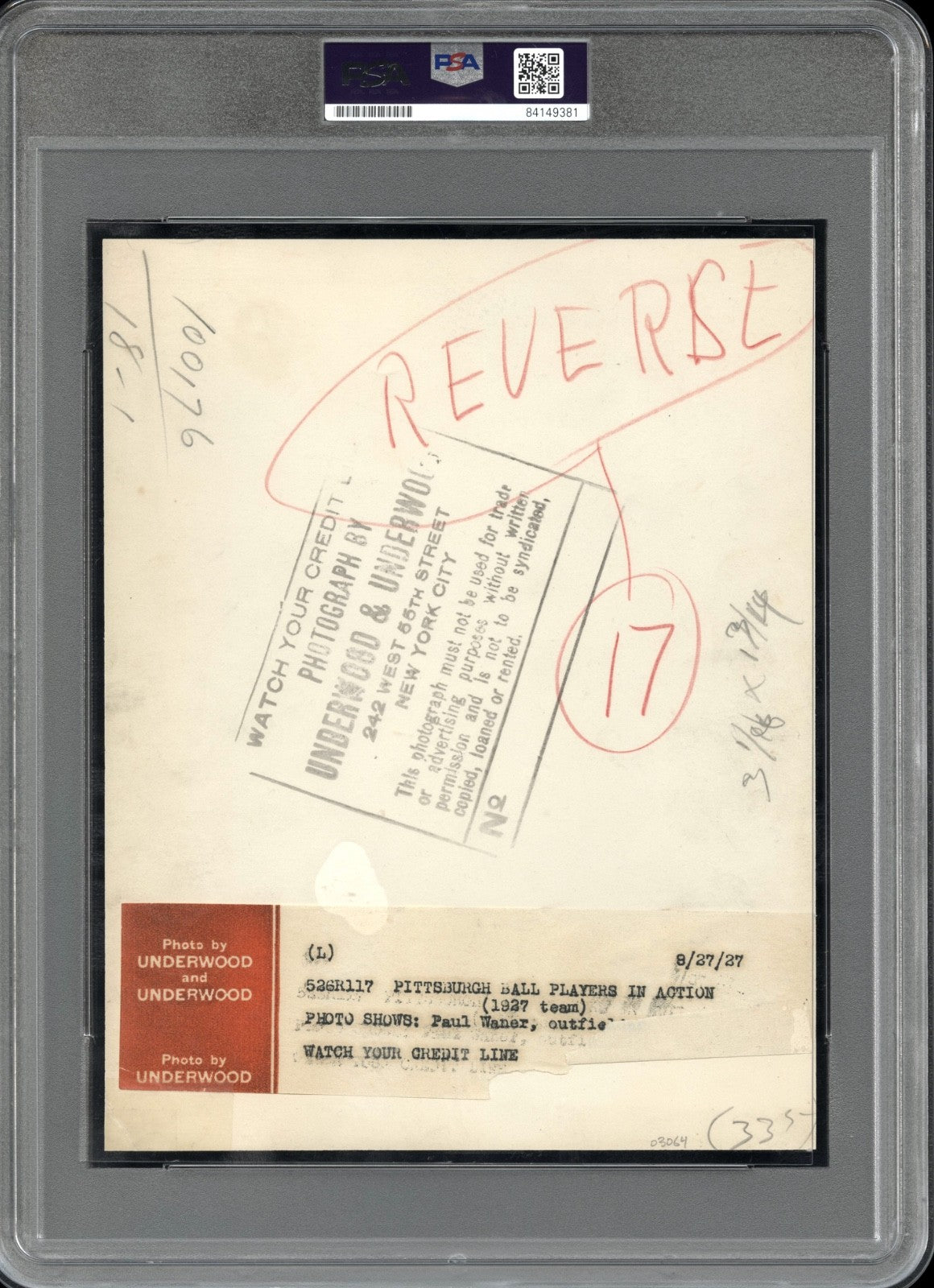 Paul Waner 1927 Type 1 Original Photo PSA/DNA Conlon R306 & Other Card Images!