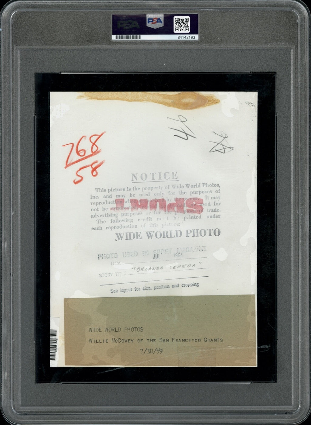 Willie McCovey 1959 Rookie Type I Original Photo PSA/DNA Crystal Clear!