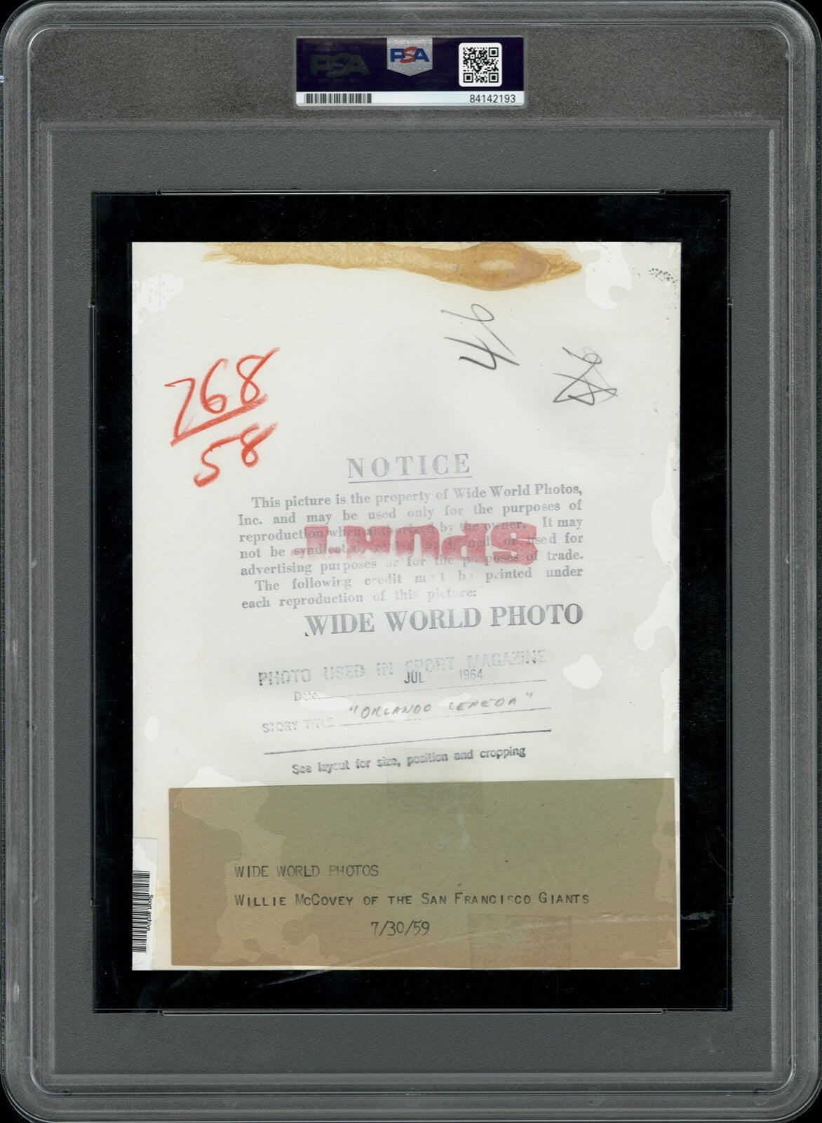 Willie McCovey 1959 Rookie Type I Original Photo PSA/DNA Crystal Clear!